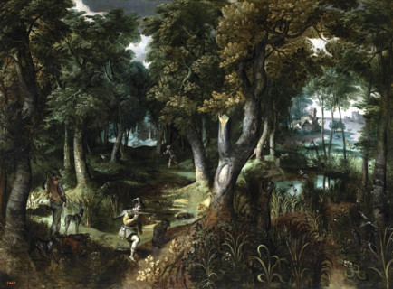 Landscape with hunters, first half of the 17th century. Creator: Unknown.