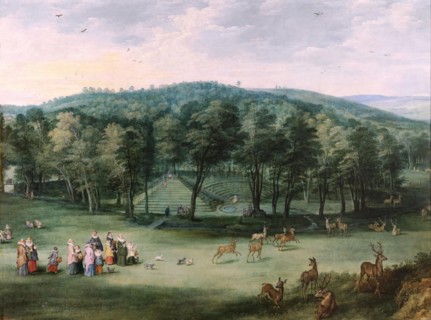 Infanta Isabel Clara Eugenia in Mariemont Park, 1600-1625. Creators: Jan Brueghel the Elder, Joos de Momper, the younger.
