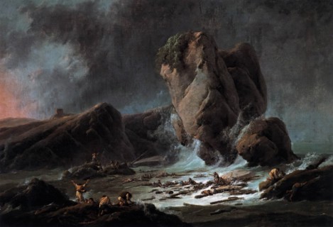 Shipwrecked people arriving on the shore, 1793. Creator: Jean-Baptiste Pillement.
