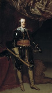 Philip IV in Armour, with a Lion at his Feet, c1653. Creator: Diego Velasquez.