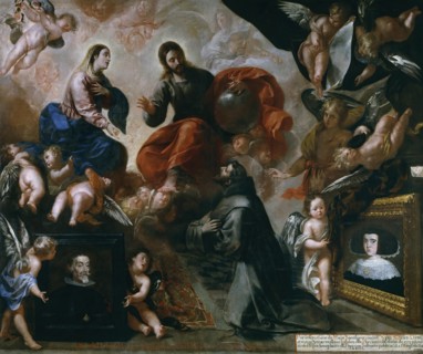 Saint Francis of Assisi in the Porziuncola with the Donors Antonio Contreras and María..., 1659. Creator: Francisco Caro.
