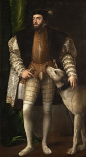 Portrait of Charles V with a Dog, 1533. Creator: Titian.
