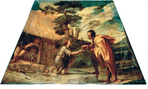 Saint Didacus of Alcalá receiving alms, 1604. Creators: Annibale Carracci, Workshop of Annibale Carracci, Francesco Albani.