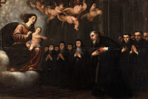 The Virgin and Child Piercing Saint Augustine's Heart Before the Augustinian...c1663-c1711. Creator: José García Hidalgo.