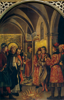 The Trial by Fire, (Saint Dominic and the Albigensians), c1480-1500. Creator: Pedro Berruguete.