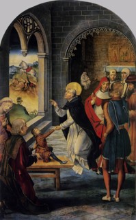 Saint Dominic resurrects a Boy, between c1493 and c1499. Creator: Pedro Berruguete.