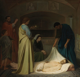 The Burial of Saint Lawrence in the catacombs of Rome, 1862. Creator: Alejo Vera Estaca.