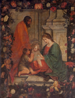 Holy Family with Saint John in a Garland of Flowers, 1685. Creator: Unknown.