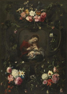 Flower garland around a Madonna and Child, early-mid 17th century.  Creator: Daniel Seghers.