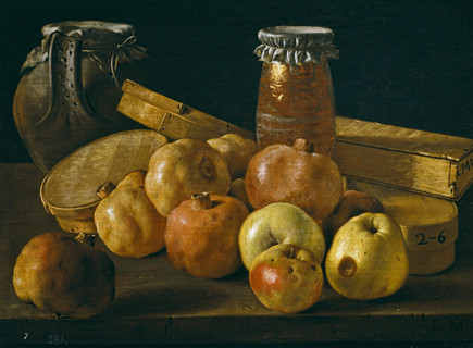 Still Life with Pomegranates and Apples, Boxes of Sweets, and Other Containers, end of 18th centuty. Creator: Luis Meléndez.