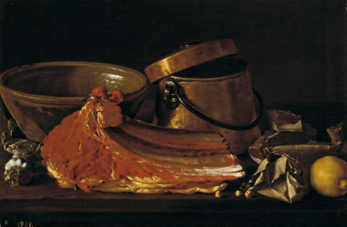 Still life with rib steak, condiments, and containers, last quarter of the 18th century. Creator: Luis Meléndez.