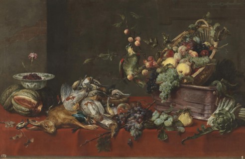 A still life with game, vegetables and fruit on a table, with a parrot on a branch, 1600-1657. Creator: Frans Snyders.