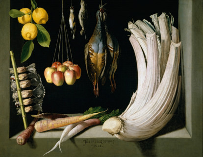 Still Life with Game Fowl,Vegetables and Fruits, 1602. Creator: Juan Sanchez Cotan.