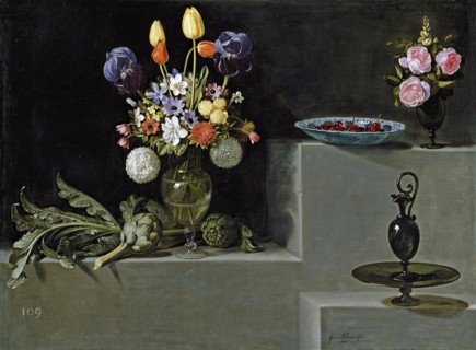 Still life with Artichokes, Flowers and glass Vessels, 1627. Creator: Juan van der Hamen y León.
