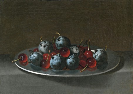 Plate with Plums and Morello Cherries, 1627. Creator: Juan van der Hamen y León.