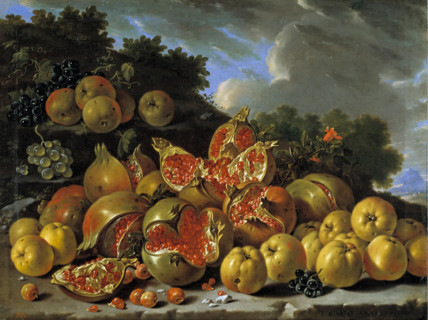 Pomegranates, apples, haws and grapes in a landscape, 1771. Creator: Luis Meléndez.