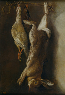 Kitchen still life with a hare and two partridges, c1785. Creator: Mariano Nani.