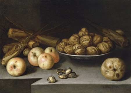 Still Life with Apples, Walnuts and Sugar Cane, 1645. Creator: Pedro de Medina Valbuena.