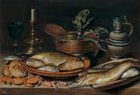 Still life of fish with a candlestick, 1611. Creator: Clara Peeters.