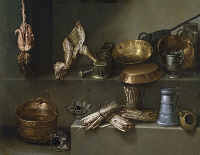 Still life with kitchenware and asparagus, 1652. Creator: Ignacio Arias.
