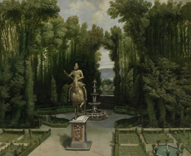 View of the gardens of the Casa de Campo with the statue of Philip III, c1634. Creator: Unknown.