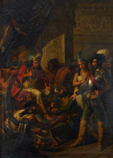 Hernán Cortés, the famous conqueror of Mexico, enters Moctezuma's chambers..., 1858. Creator: Antonio Gómez y Cros.
