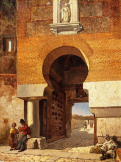 Moorish gate at the parade ground on the Alcántara Bridge in Toledo, 1866. Creator: Cecilio Pizarro.