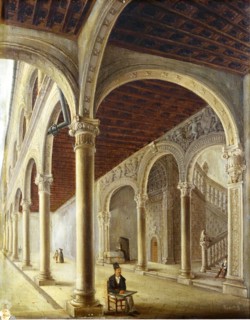 A view of the cloister of the foundling hospital in Toledo, 1841. Creator: Cecilio Pizarro.