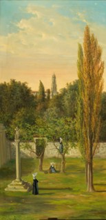 Nuns in a convent garden, 1891. Creator: Ceferino Araujo.