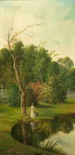 Landscape with figures by a lake, 1891. Creator: Ceferino Araujo.