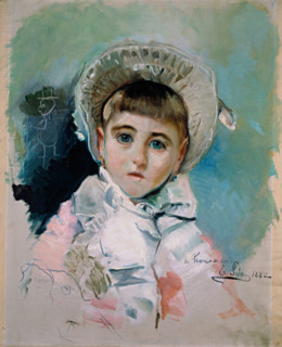 María Picón y Pardiñas, wearing a white bonnet, 1882. Creator: Emilio Sala.