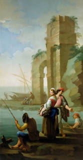 Fishermen and a woman with a basket of fish, 1785. Creator: Zacarias Gonzalez Velazquez.