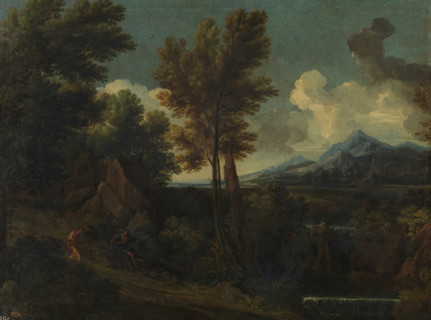 Landscape with a Wayfarer, c1645. Creator: Gaspard Dughet.