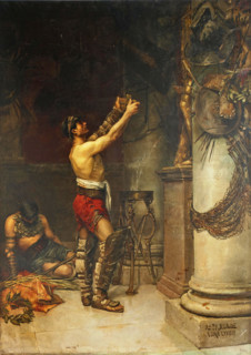 Victorious gladiators offering weapons to guardian Hercules, 1884.  Creator: Andrés Parladé.