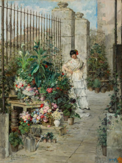 Flower stall, 1887. Creator: María Luisa de la Riva de Muñoz.