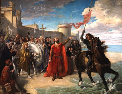 Don Alfonso the Wise, after having won the city of Cádiz... took possession of the sea..., 1866. Creator: Matias Moreno.