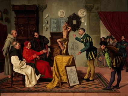 Visit of Cardinal Tavera to the famous Alonso Berruguete, c1884.  Creator: Miguel Jadraque y Sánchez-Ocaña.