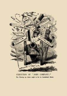 Execution of "John Company". The Blowing up (there ought to be) in Leadenhall Street. Cartoon... Creator: Anon.