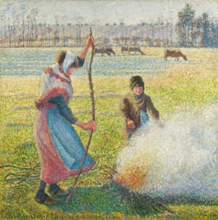 Gelée blanche, jeune paysanne faisant du feu (Hoar-Frost, Peasant Girl Making a Fire), 1888. Creator: Camille Pissarro.