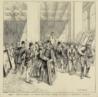 Paris. Before the Salon. The return of rejected works, at the Palais de l'Industrie, 1883. Creator: Charles Gillot.