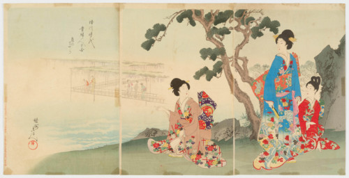 Tokugawa jidai kifujiu no zu (Women's Activities of the Tokugawa Era). Triptych, 1895. Creator: Chikanobu Yoshu.
