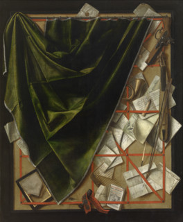Trompe-l'oeil: Letter Rack with a Pocket Violin and a Pistol, 1664. Creator: Cornelis Norbertus Gijsbrechts.