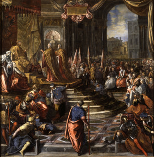 The Venetian envoys before Emperor Frederick Barbarossa, 1592. Creator: Domenico Tintoretto.