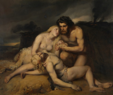 The First Deceased: Adam and Eve Discover the Dead Body of Abel, 1843. Creator: Edward Dujardin.