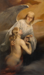 The First Deceased: An Angel Brings the Dead Body of Abel to Heaven, 1843. Creator: Edward Dujardin.