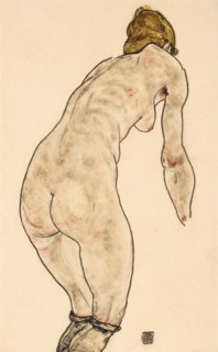 Naked woman standing back, 1917. Creator: Egon Schiele.