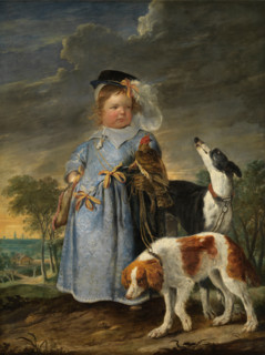 Portrait of a boy with a falcon and two dogs, c1655. Creator: Erasmus Quellinus.