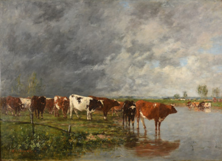 Troupeau s'abreuvant (Cows at the Watering Place), Between 1883 and 1895. Creator: Eugene Louis Boudin.