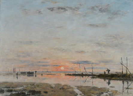 Coucher de soleil à marée basse (Sunset at low tide), 1884. Creator: Eugene Louis Boudin.