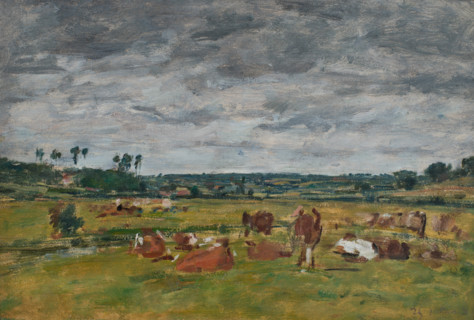 Landscape with Cows, 1881. Creator: Eugene Louis Boudin.
